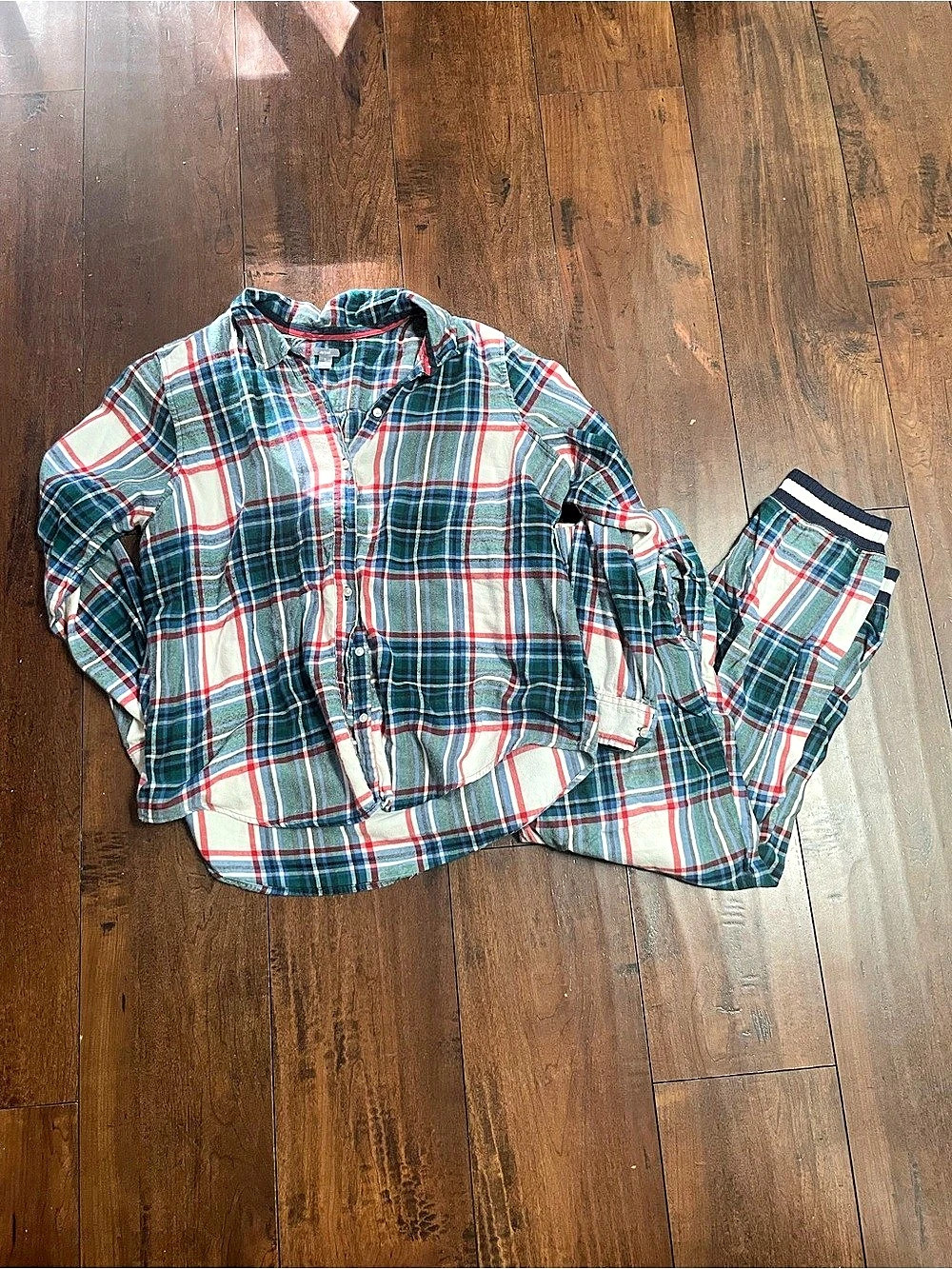 aerie cotton Plaid Shirt & pants Set in Green & Red Size L/XL